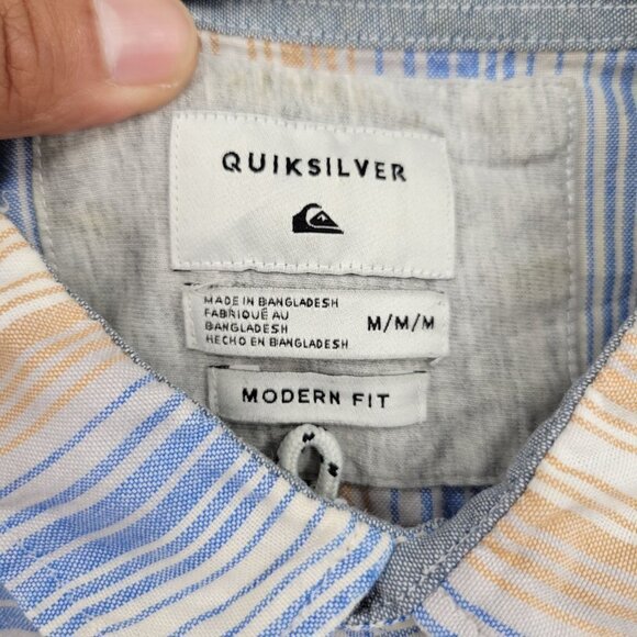 Quiksilver Modern Fit Short Sleeve Shirt Collar Striped Button Up Medium Mens - Picture 5 of 10